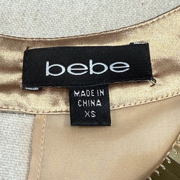 bebe Beige Blouse with Gold Metal Trim & Open Back - Size XS - Picture 6 of 16